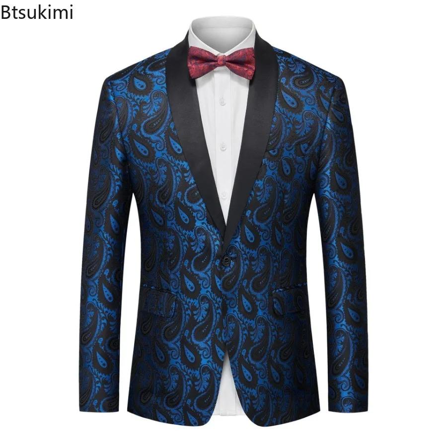 New 2024 Men's Jacquard Blazers Banquet Party Wedding One Button Slim Fit Suit Jackets Stage Singer Host Costume Men Suit Coats