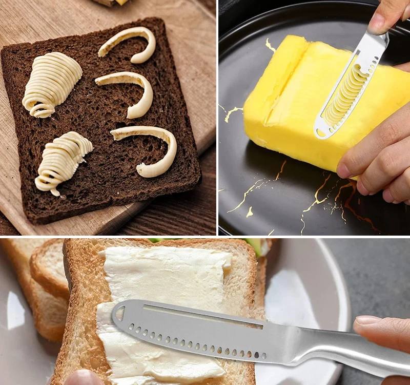 3 in 1 Butter Knife Stainless Steel Butter Knife Cheese Dessert Jam Spreaders Cream Scraper Bread Splitter Butter Spreader