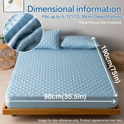 Deluxe Quilted Waterproof Mattress Protector - Noiseless & Breathable with Deep Pocket Design - 100x200x36cm (Light Blue)
