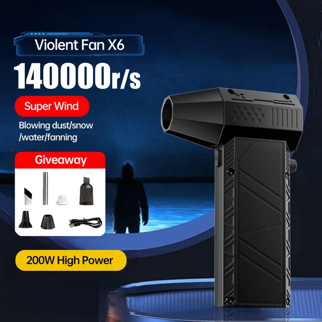 X6 Violent Fan 140000RPM Powerful Air Blower Vacuum Dust Cleaner Type-C Charging Strong Winds 53m/s Brushless Turbo Jet Blower 1