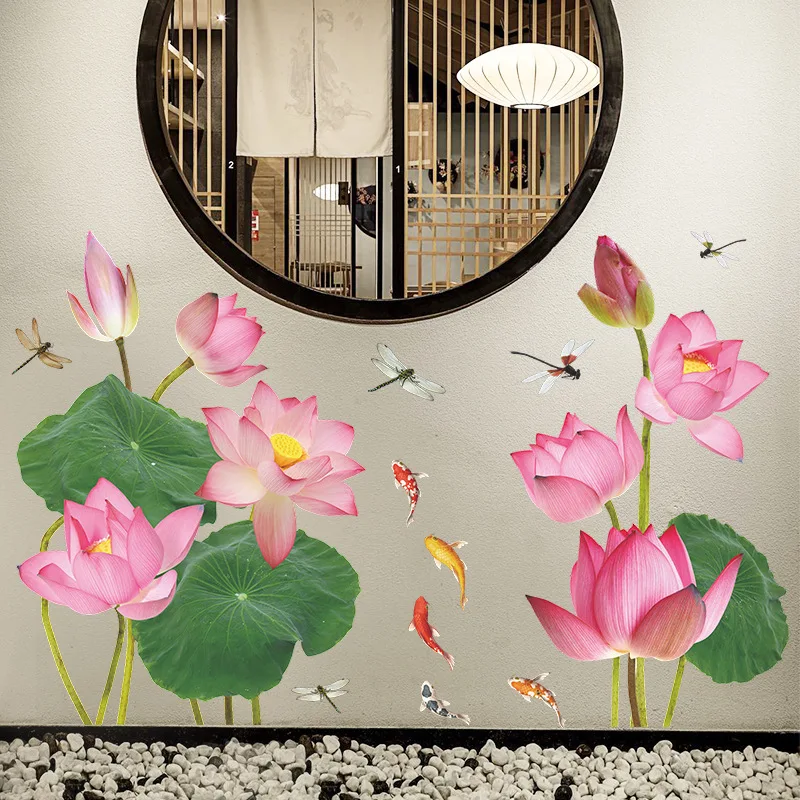 Chinese Style Lotus Flower Wall Stickers Home Decor 3d Wallpaper Large Wall Decals Living Room Wall Decor Pegatinas De Pared custom wall decals