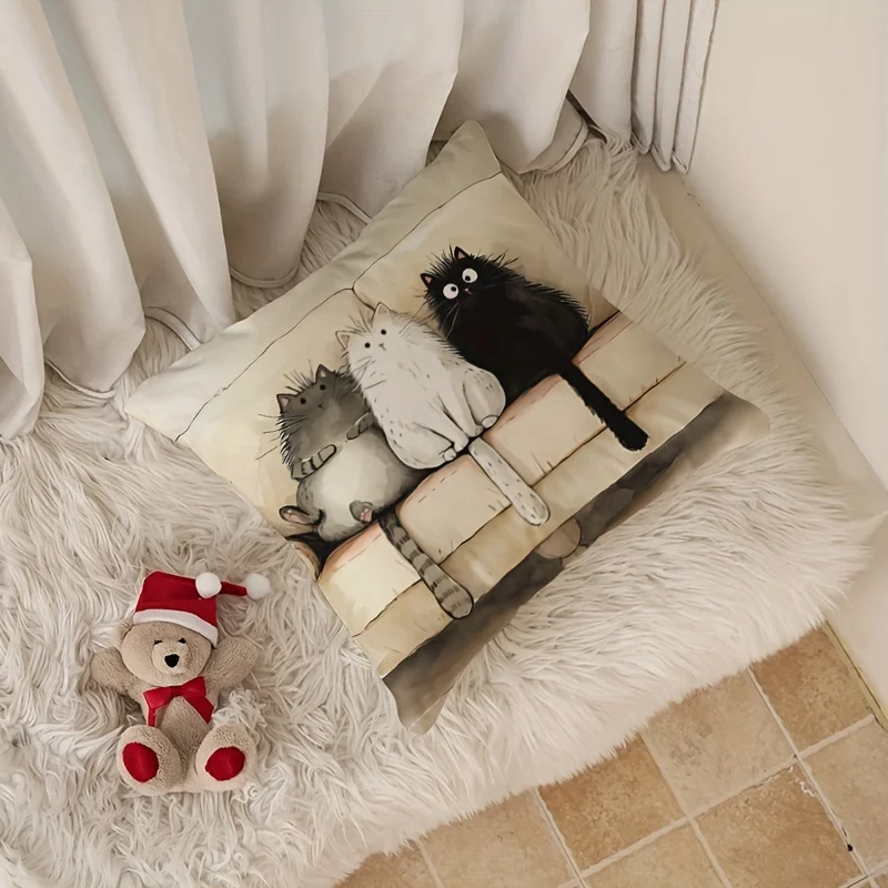 Three kitten pillowcase, 18x18 inches, suitable for living room, bedroom, decoration (without pillow core)