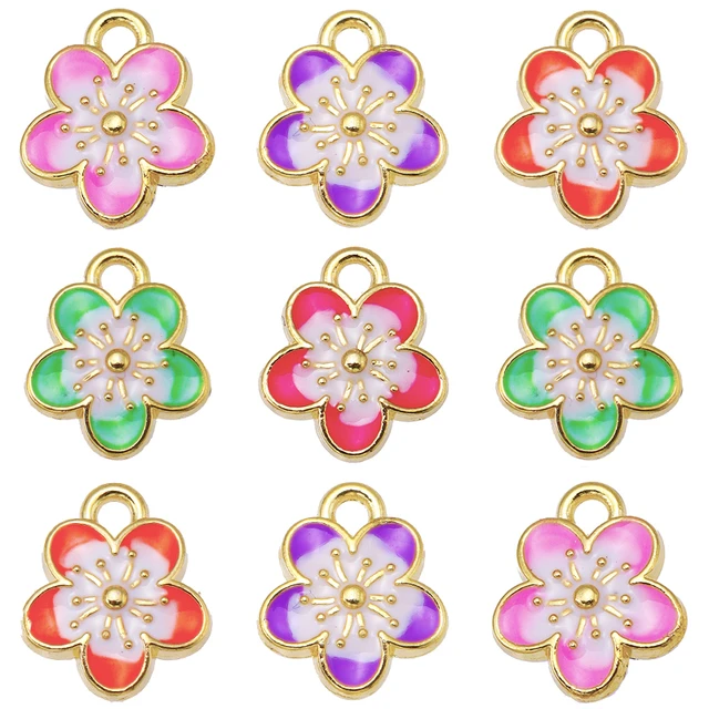 20Pcs Colourful Enamel Drip Flower Charms for Jewelry Making Cherry Blossom  Pendants DIY Necklace Bracelet Earrings Accessories
