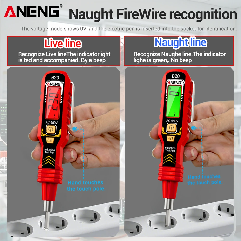 스마트 인식 듀얼 사용 전압 테스터 펜 ANENG B20 디지털 미터 AC 감지 11V 450V 이중 헤드 드라이버 포함