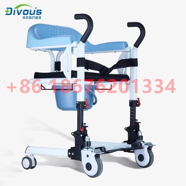 Adjustable Height Selling transfer lift commode Toilet Bath Chair Old Man Moving Wheelchair Patient Transporter 2