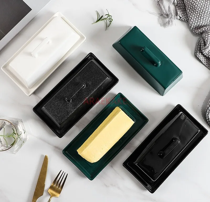 European simple cheese butter dish with lid Dim sum dish ceramic butter special tableware household cheese box