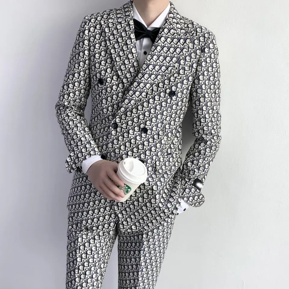 

JELTONEWIN Double Breasted Men's Suit 2 Piece Jacket Pants Wedding Groom Tuxedo Formal Business Blazer Sets Slim Fit Outfit