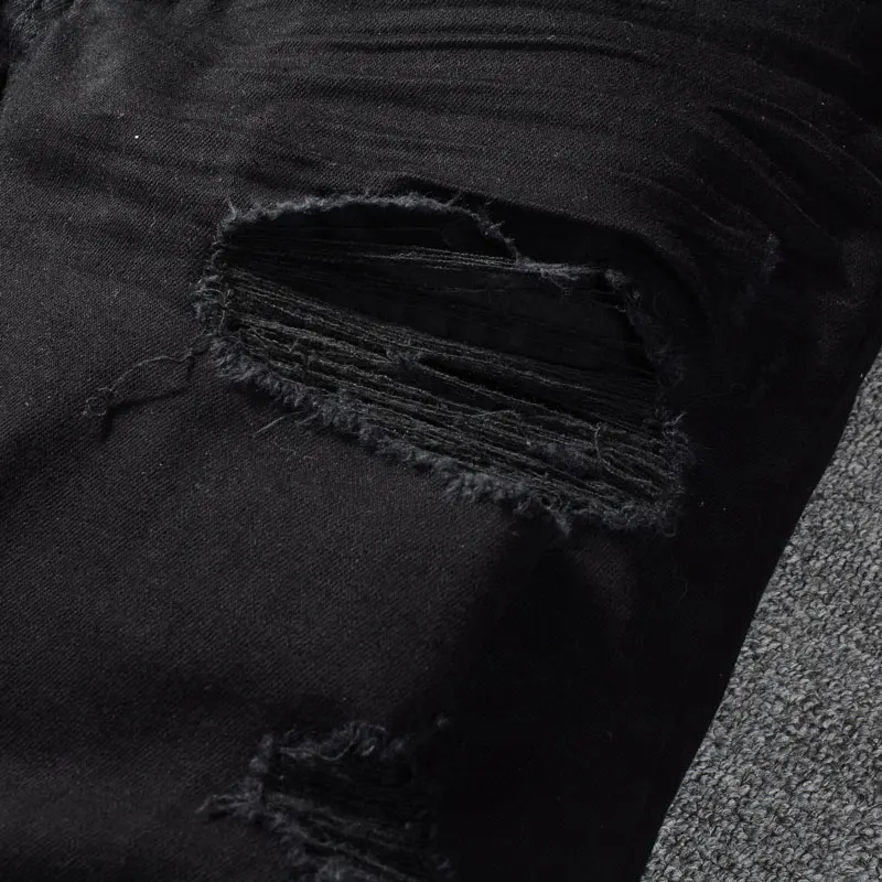 High Street Fashion Men Jeans Black Stretch Skinny Fit Ripped Jeans Men Hole Designer Hip Hop Brand Denim Pencil Pants Hombre