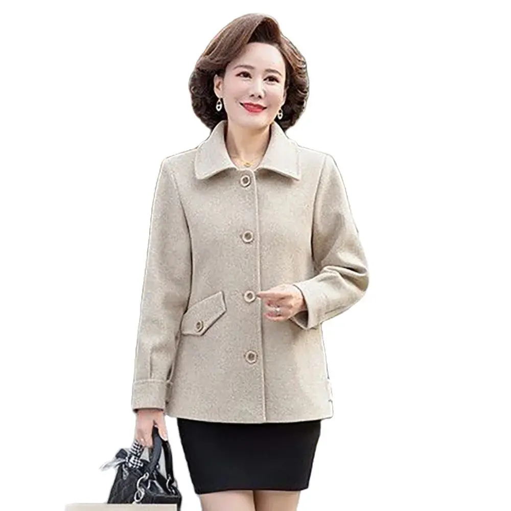 Fashionable Mother's New Woolen High-end Coat Middle-aged And Elderly Women Loose Slim Thin Casual Coat Tide In Spring And Autum