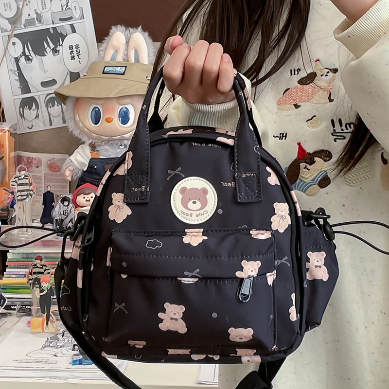 Girls Small Backpacks Cute Bear Print Women Nylon Shoulder Bags School Mini Backpack Light-Weight Purse For Ladies Shopping - 4
