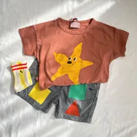 Vêtements pour enfants 2025 : Nouveaux t-shirts coréens en coton à manches courtes pour bébés garçons et filles, motifs de dessins animés, vêtements d'extérieur pour enfants 3