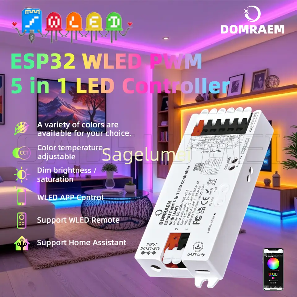 ESP32 Work with RGBCCT RGBW RGB CCT Singlecolor PWM 5 in 1 LED controller with UART WiFi WLED APP DIY port for switch connection image 5