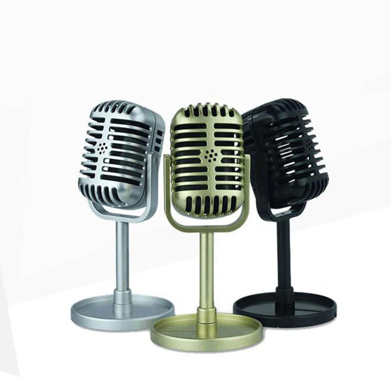 Analog Classic Retro Dynamic Vocal Microphone Retro Style Words Live Shooting Background Fake Microphone Model Props Toy Posing microphone for computer