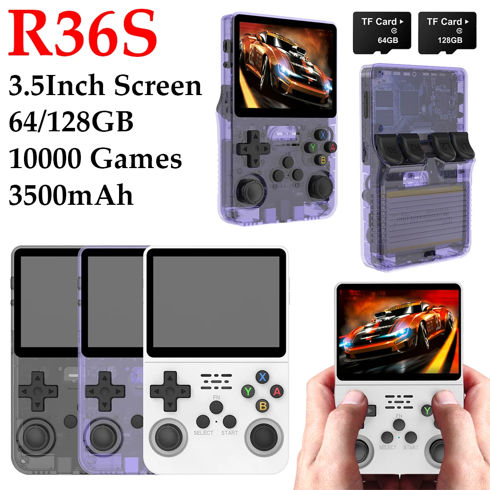 R36S Retro Handheld Video Game Console 64/128GB 3.5 Inch IPS Screen Portable Pocket Video Player 10000 Games Childrens Gift