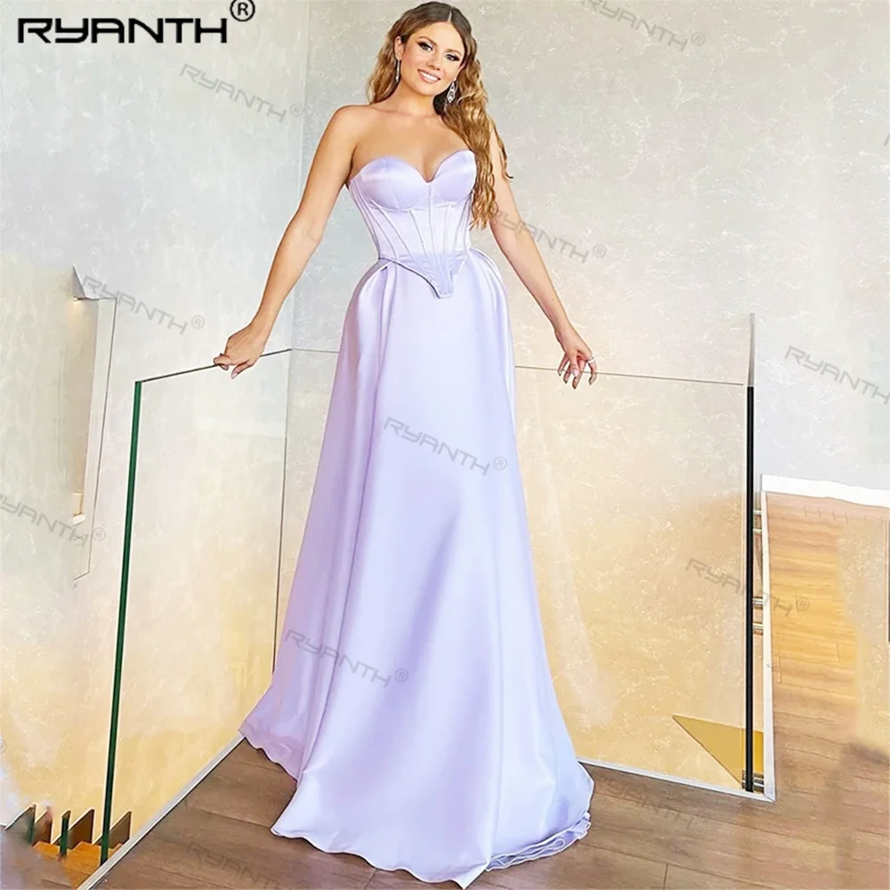 

Lavender Stain Evening Dresses for Women Strapless Prom Dress A-Line Celebrity Dresses Sleeveless Cocktail Party Banquet Dress