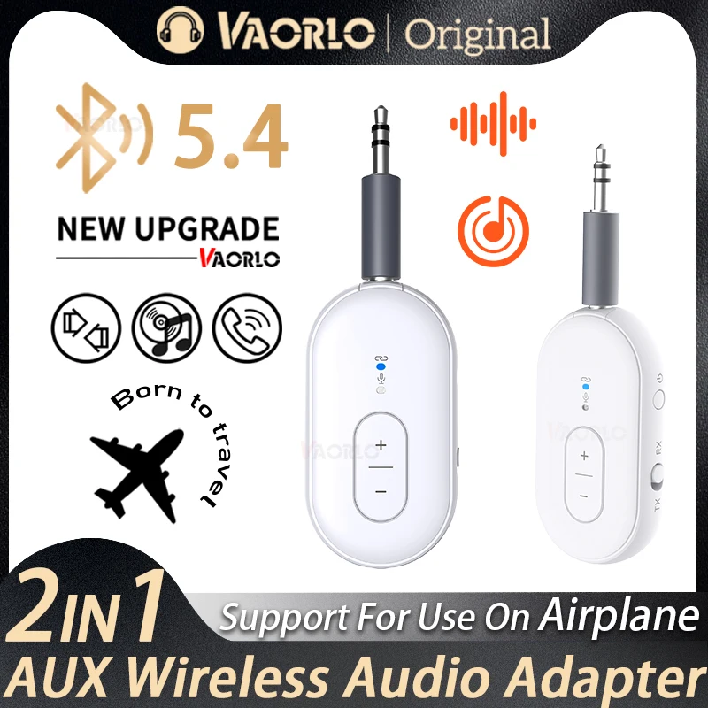 2 in 1 Bluetooth 5.4 Audio Receiver Transmitter Wireless Adapter Mic 3.5MM AUX Stereo Music Car Kit Airplanes TV PC
