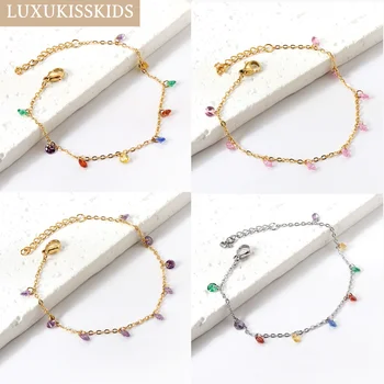 LUXUKISSKIDS Woman Hand Beaded Bracelets Colored Rhinestone Charms Bracelet Korean Fashion Stainless Steel Stone Wrist Jewellry