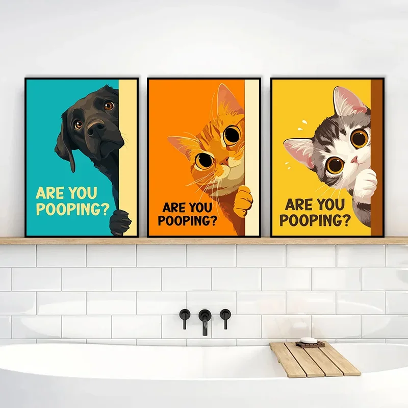 Are You Pooping Posters Funny Bathroom Sign Diamond Prints Cute Dog Cat ...