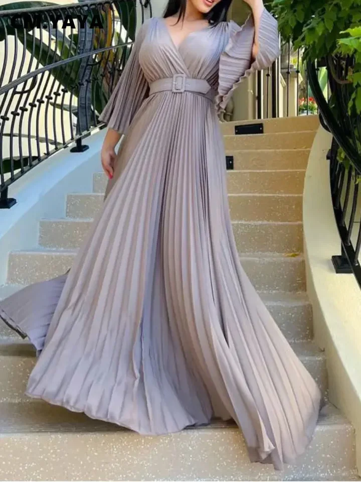 green emerald velvet dress Long Bell-Sleeve Pleated Long Formal Dress CD242 main image 1