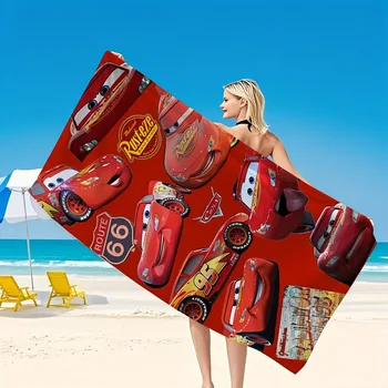 Asciugamano da spiaggia rosso a tema Lightning McQueen: correre in divertimento estivo! Adatto per telo mare, asciugamani, asciugamani da bagno 1