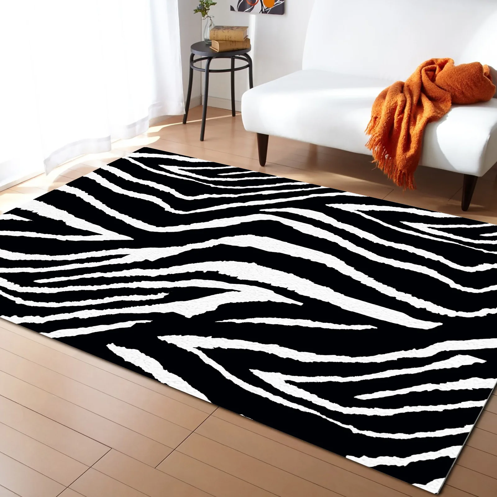 Zebra Animal Print Black and White Carpet for Living Room Kids Bedroom