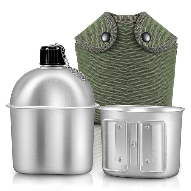 Outdoor Canteen Cookware Set Canteen Cup Portable Water Bottle with Grab Handle Cup for Outdoor Camping Hiking Outdoor Canteen Cookware Set Canteen Cup Portable Water Bottle with Grab Handle Cup for Outdoor Camping Hiking