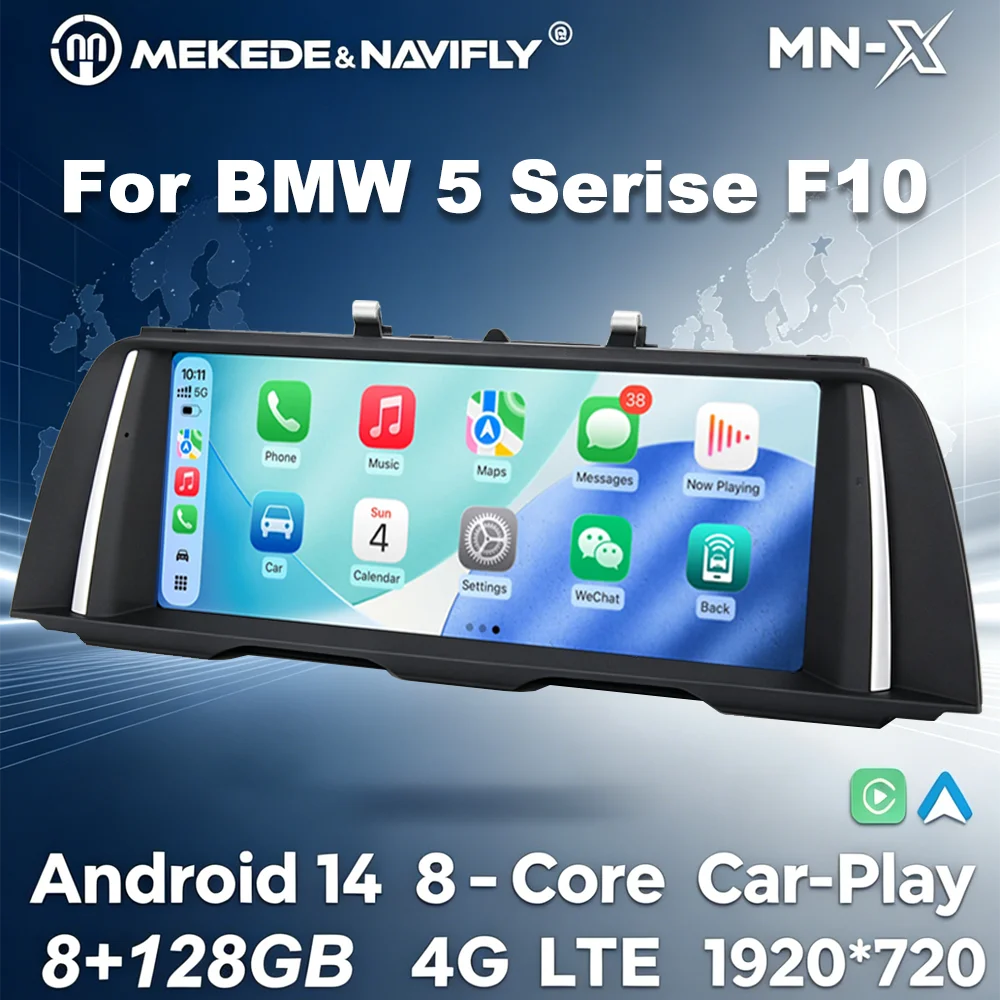 MEKEDE EU Warehouse Android 14 Pantalla Táctil de 10.25 Pulgadas Inalámbrica CarPlay Android Auto Radio de Coche 2 Din de 8 Núcleos para BMW Serie 5 F10 F11 2011-2016 CIC NBT GPS Navegación FM Audio Estéreo Reproductor Multimedia Central Sistema de Audio Inteligente para Coche 1