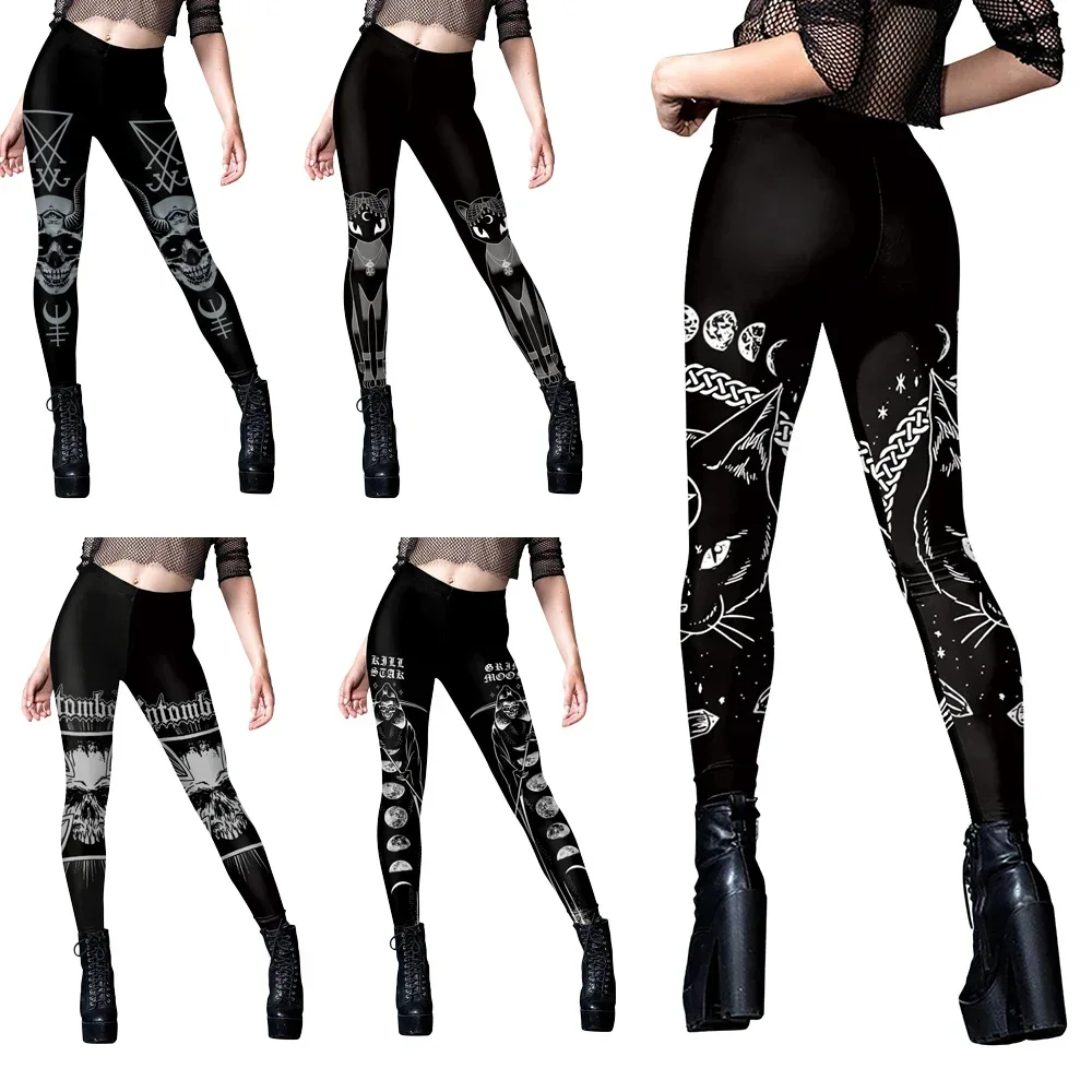 

[You're My Secret] Sexy Women's Black Ouija Punk Rock Gothic Leggings For Women Push Up Fitness Legging Stretch Printed Leggins