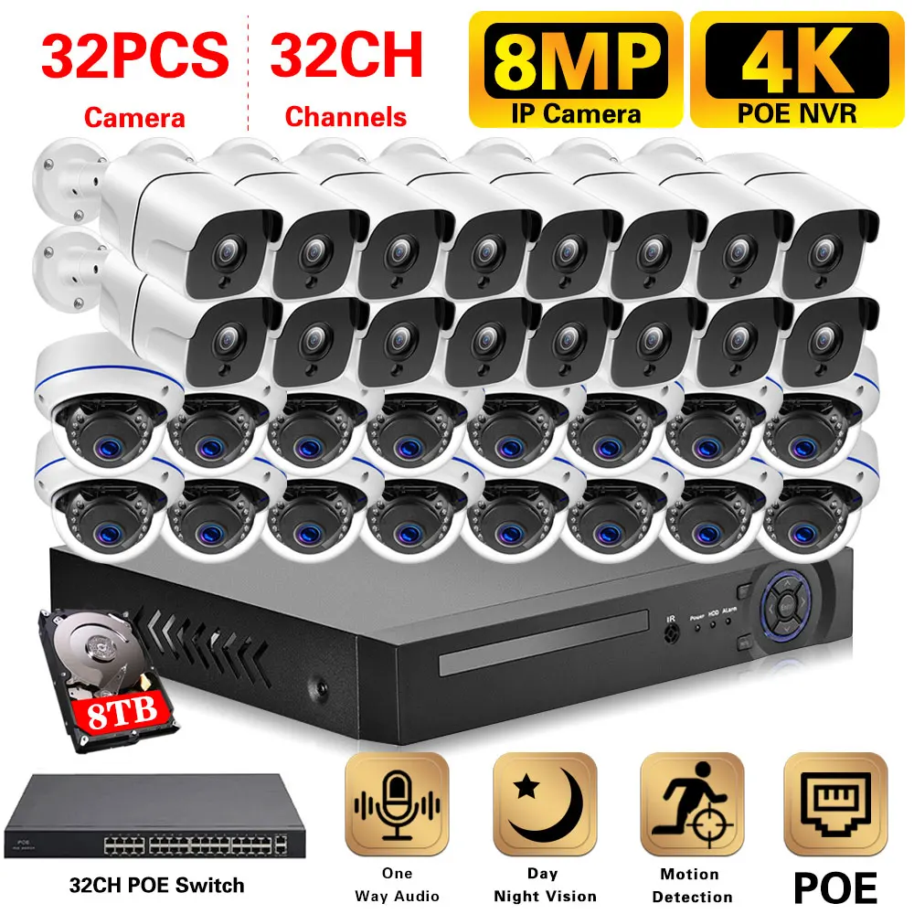 

32 Channel 4K NVR Kit 8MP POE CCTV Camera Security System Kit 32CH XMEYE APP POE IP Camera Video Surveillance System Set H.265