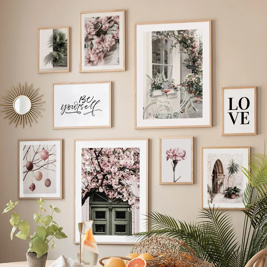 Boho Civic Landscape Rose Peony Palm Leaf Door Love Quote Wall Art Poster Immagini Per Soggiorno Decor Canvas Painting Prints