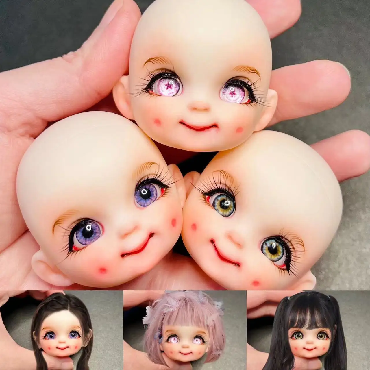 

New 1/8 Doll Head With Body Makeup Girl Smile For Makeup Doll Head With 3D Colorful Eyes
