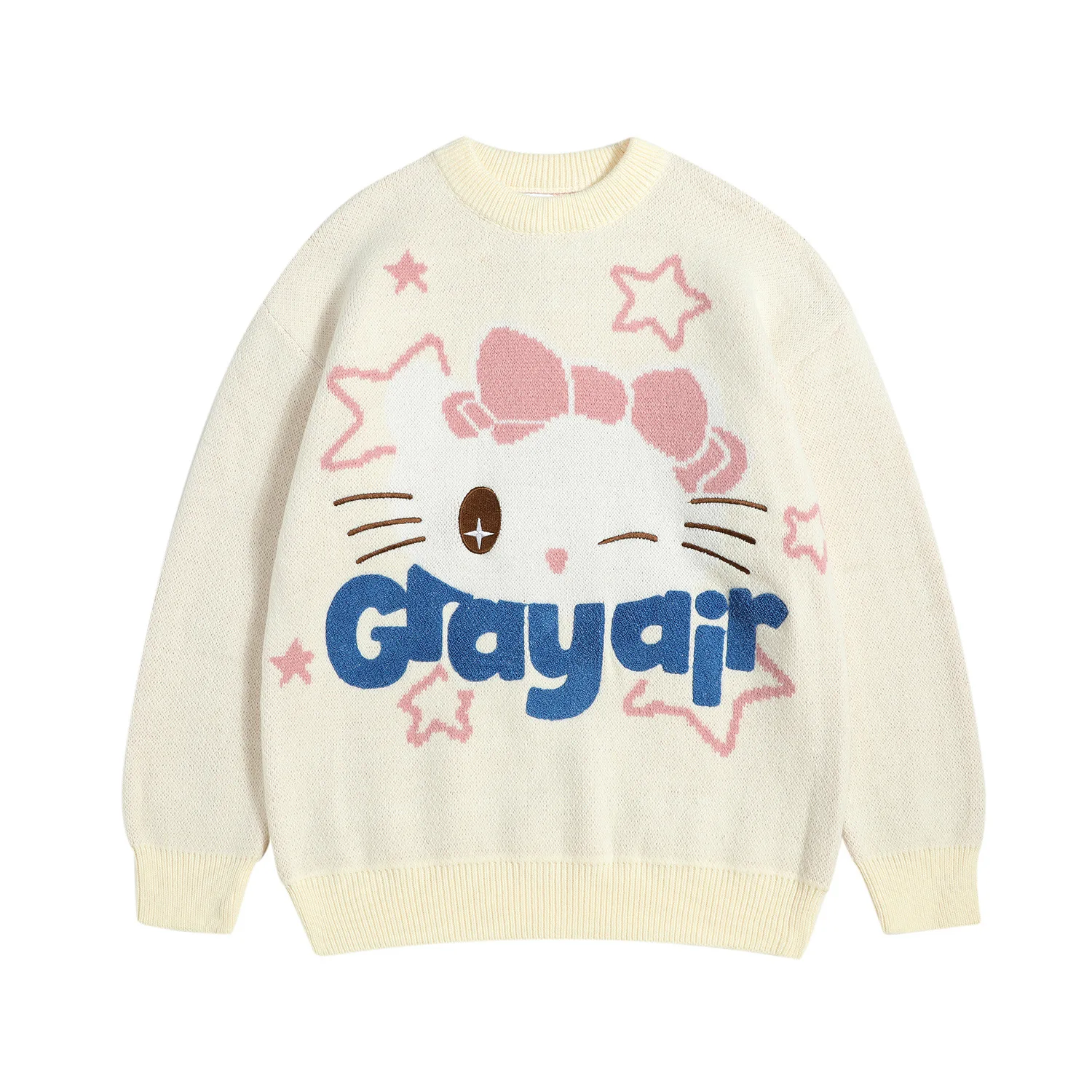 

Sanrios аниме Hellokitty вязаная одежда мультяшный милый осенне-зимний пуловер с круглым вырезом с длинными рукавами свободный свитер для отдыха подарок для девушки