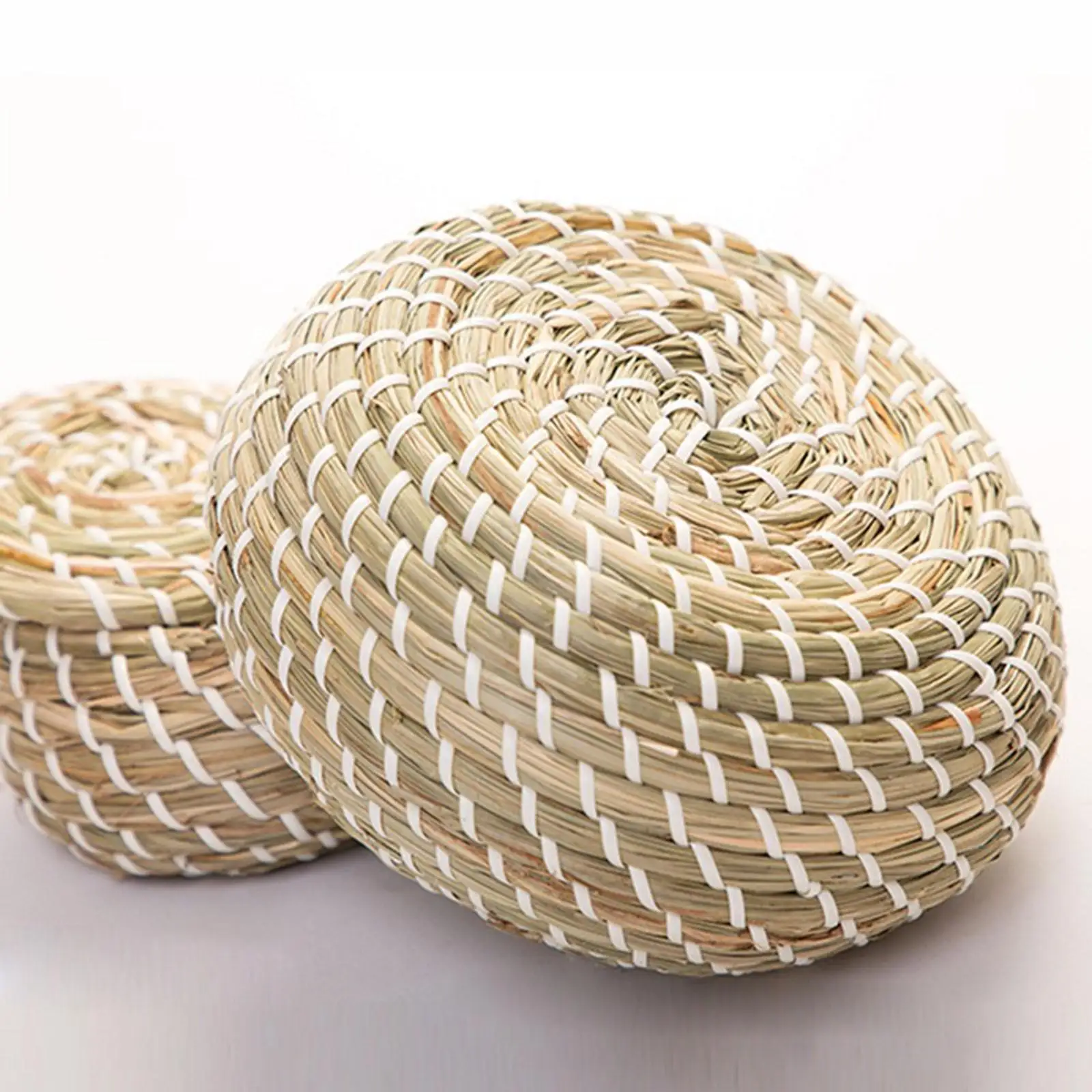 3x Handwoven Storage Basket Jewelry Storage Bin Desktop Basket Round Seagrass Box for Keys Fruit Shelf Bathroom Kitchen