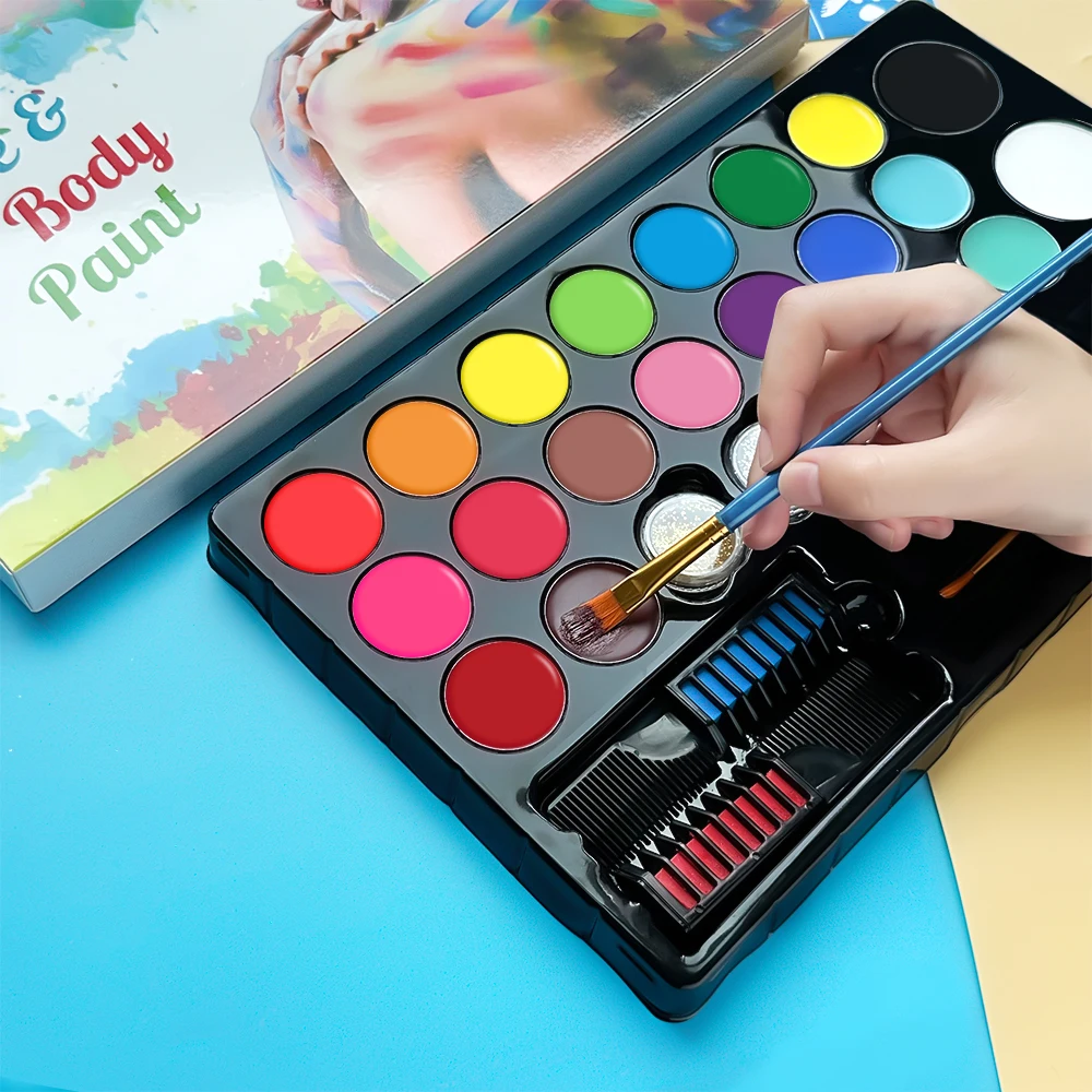 Face Body Painting palette Kit with 20 Colors Disposable Hair Dye，Eyeshadow Glitter Safe and Easy to Use Body Art Set For Adults 6
