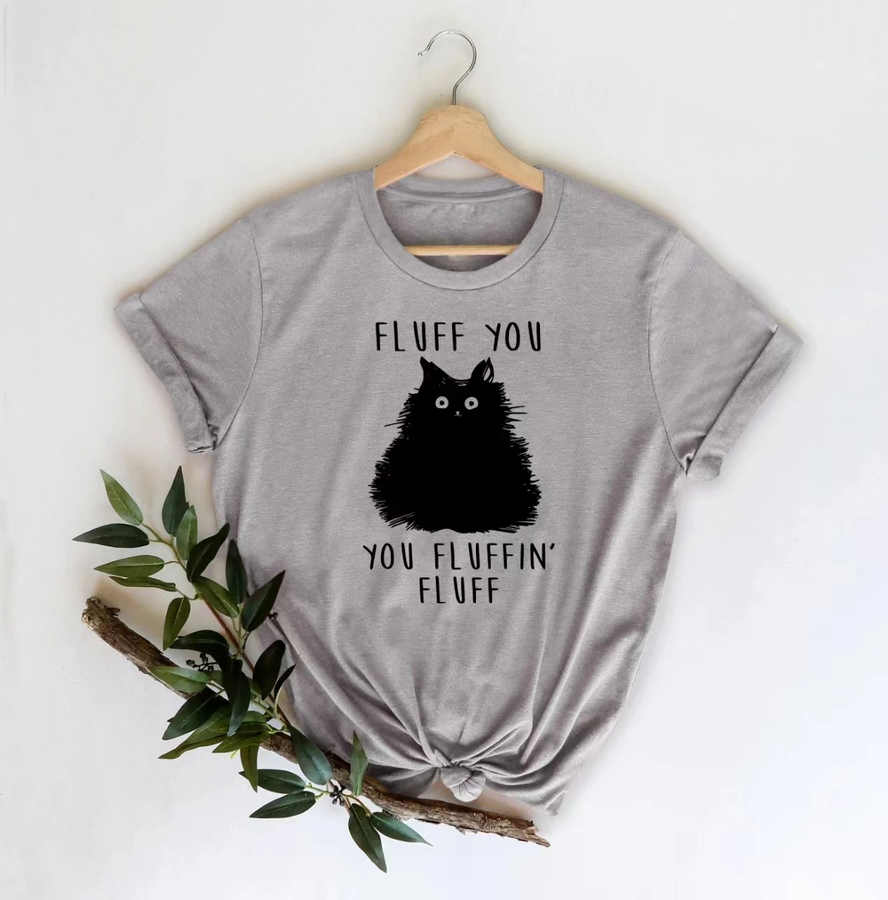 

Fluff You You Fluffin Fluff Slogan Women T-shirt Cute Cartoon Lazy Fat Cat Print Female Shirt New Trend Holiday Casual Girl Tee