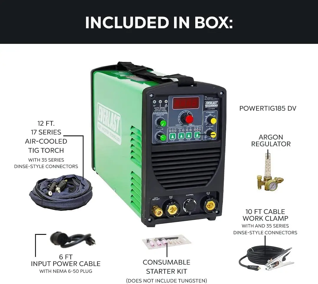 PowerTIG 185DV AC/DC TIG Stick Welder 110/220 Volt Inverter-Based Dual Voltage 185Amp with Pedal Package Green 2