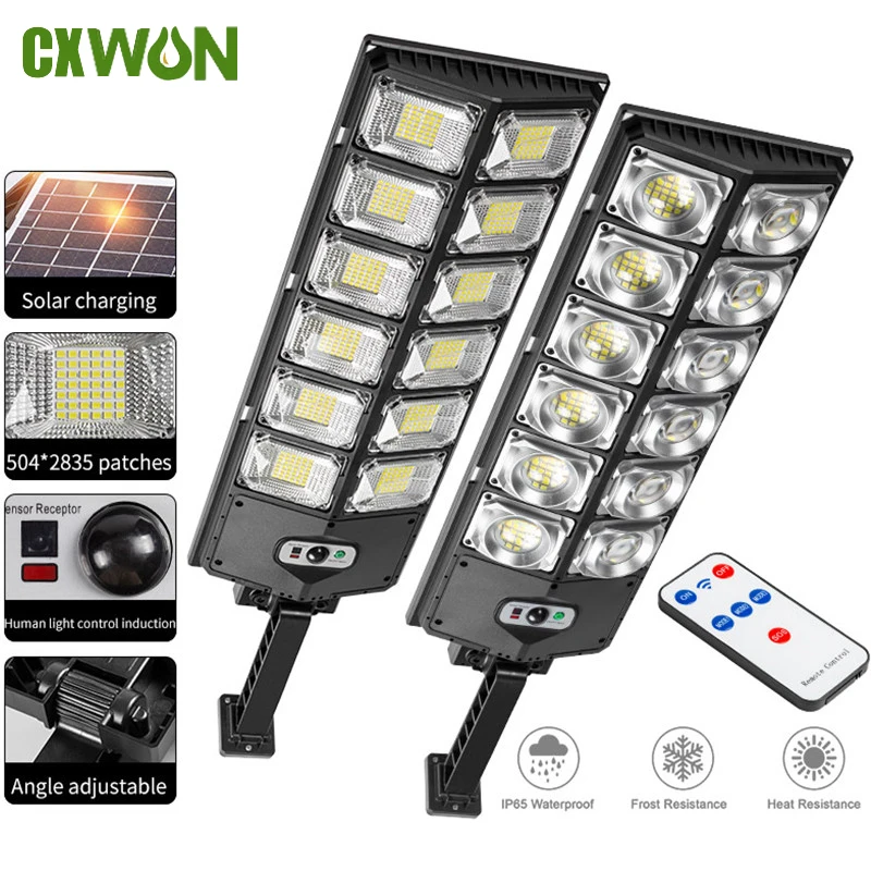 504 Led Lampioni Solari Per Esterni Ad Alta Potenza Sensore Di Movimento Solare Applique Da Parete Yard Garage Garden Security Remote Flood Light