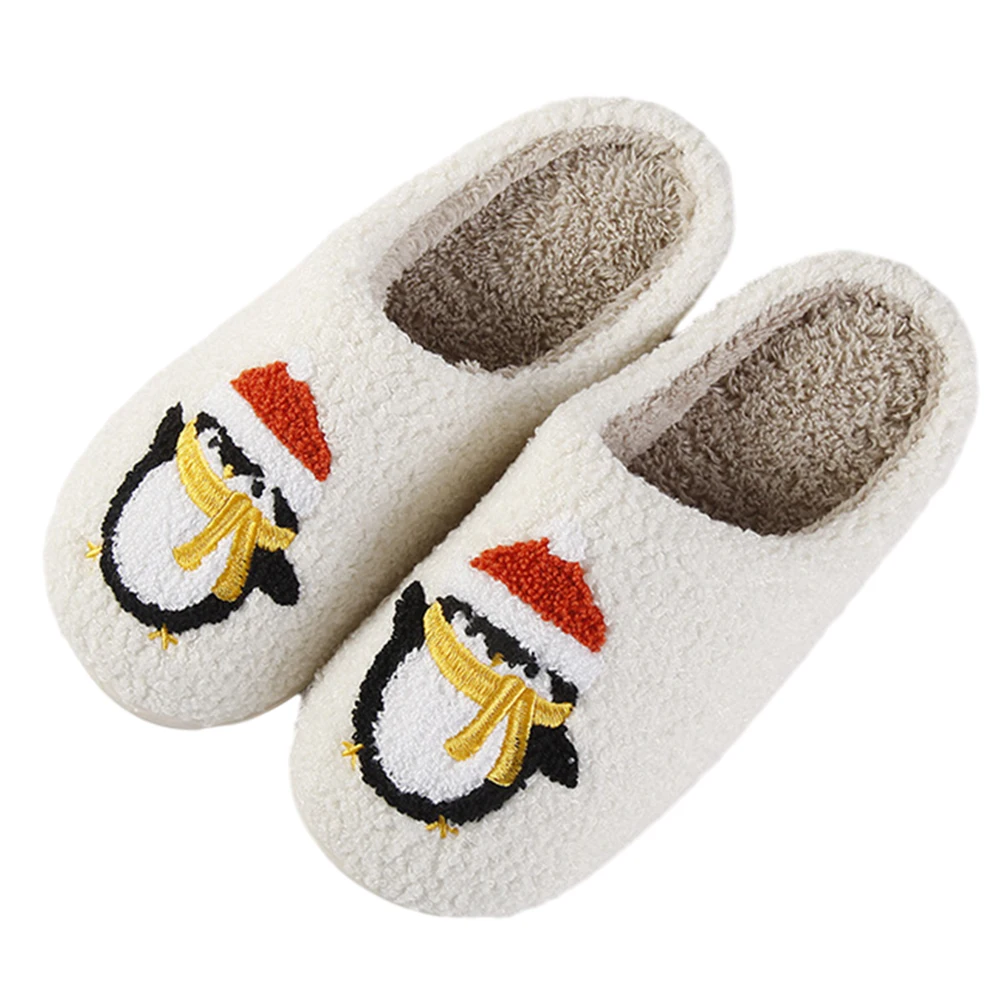 Christmas Plush Slip-on House Shoes Anti Slip Penguin Slippers Soft Furry Slippers Comfortable Cartoon Household Supplies 4