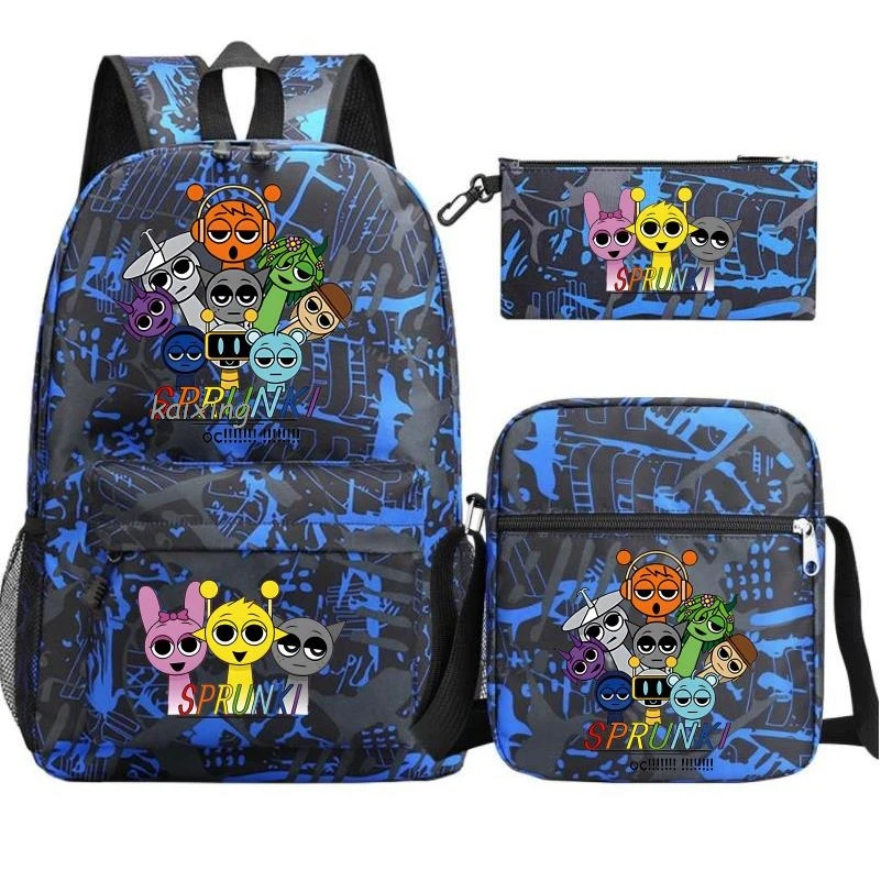 3Pcs New Sprunki Anime Print Backpack Set, With Tote and Pouch, Large Capacity Lightweight And Breathable Outdoor Knapsack Best Sellers In Luggage, Bags