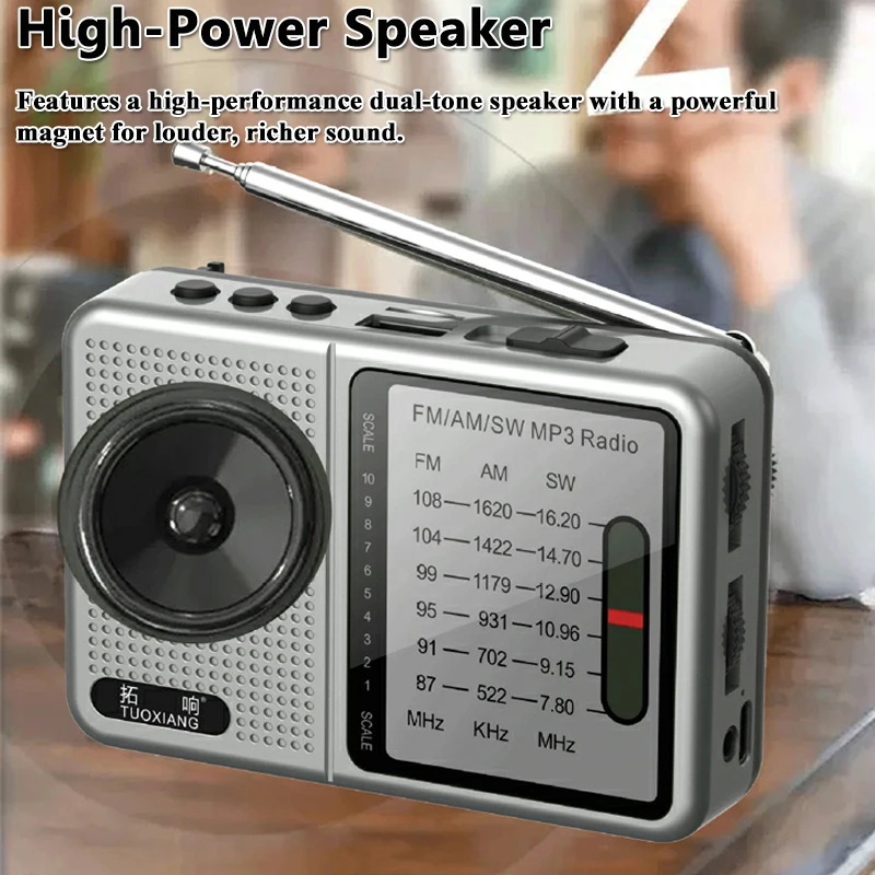 Mini FM AM SW Radio Portable DSP Radios Receiver Built-in Loudspeaker TF  Card U Disk Headset Play Rechargeable Full Band Radio