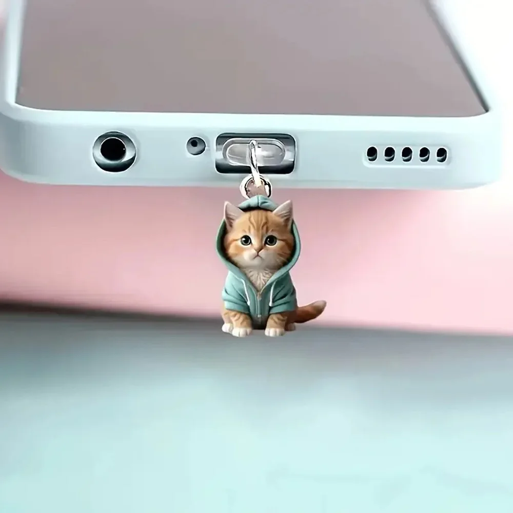 Cute Black Cat Universal Phone Dust Plug Accessories Decoration Hanging Pendant for iPhone for Samsung Type-C Charging Port