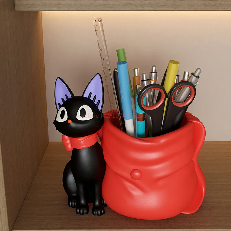 Anime Cute Black Cat Services Pen Holder Desktop Decoration Student Pen Holder Supplies Gift