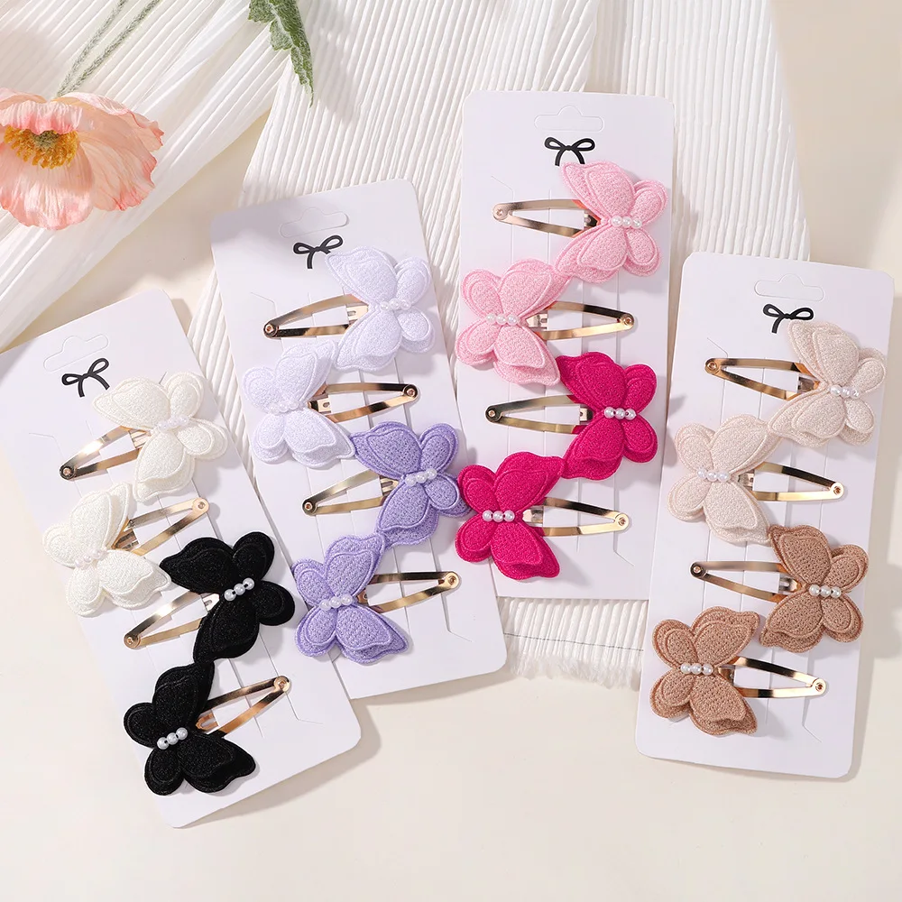 4 Teile/satz Schmetterling Haar Clip Set für Mädchen Doppel Layered Bogen Nette Pony Haarnadel Baumwolle Sicher Kinder Baby Haar Zubehör set