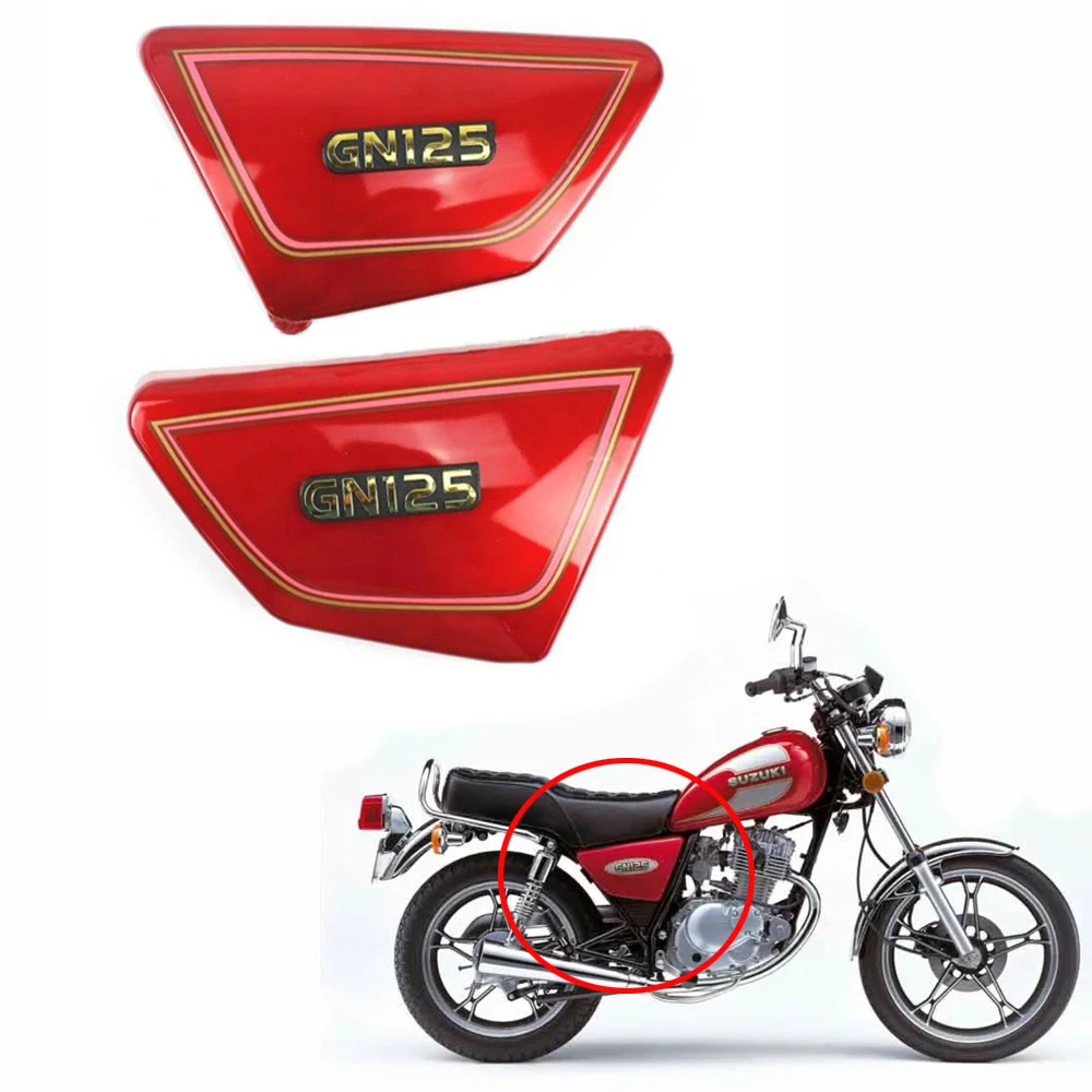 1 Pair Motorcycle Battery Side Cover Frame Side Covers Panels for Suzuki GN125 GN 125 Red Black images - 6