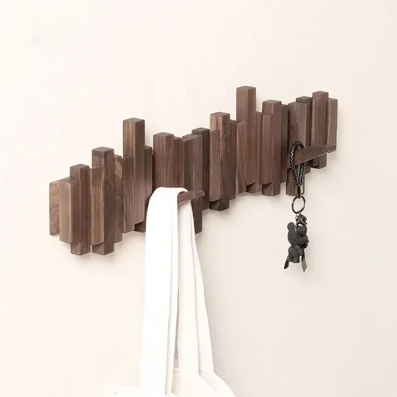Wooden Clothing Hangers Wall Coat Rack Holder with Hooks Foldable Clothes Coat Hat Shelves Living Room Space Saving Furniture
