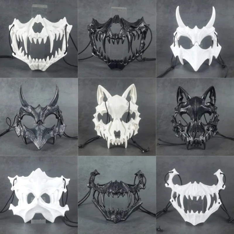 Maschera Teschio Maschere Di Halloween Demone Lupo Mannaro Tigri Teschio Mezza Maschera Di Copertura Costumi Eleganti Per Halloween Cosplay Party Deco