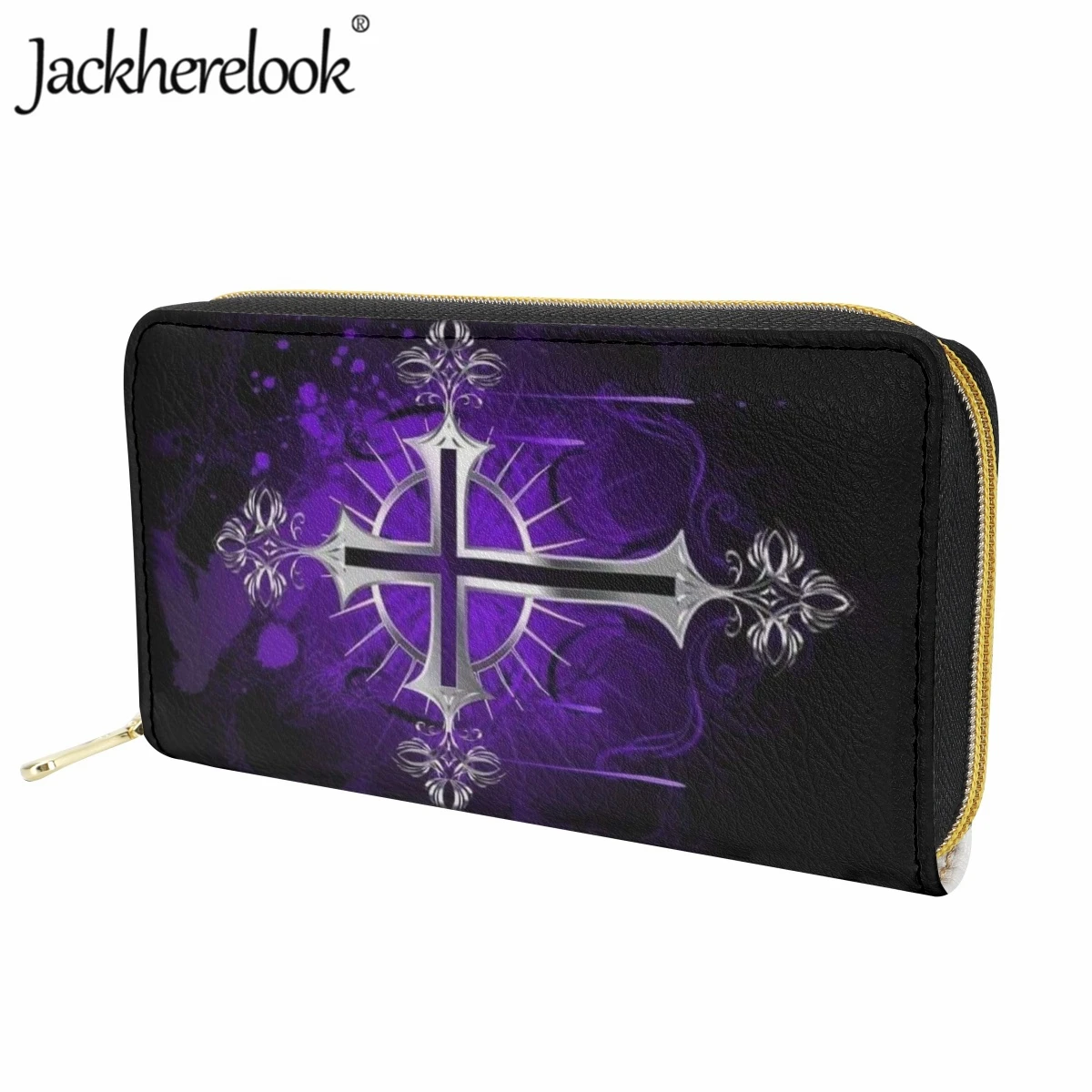 Jackherelook Christian Cross Printed Wallet Women's Fashion Leather Luxury Purse Card Holder Ladies Trend Clutch Daily Money Bag