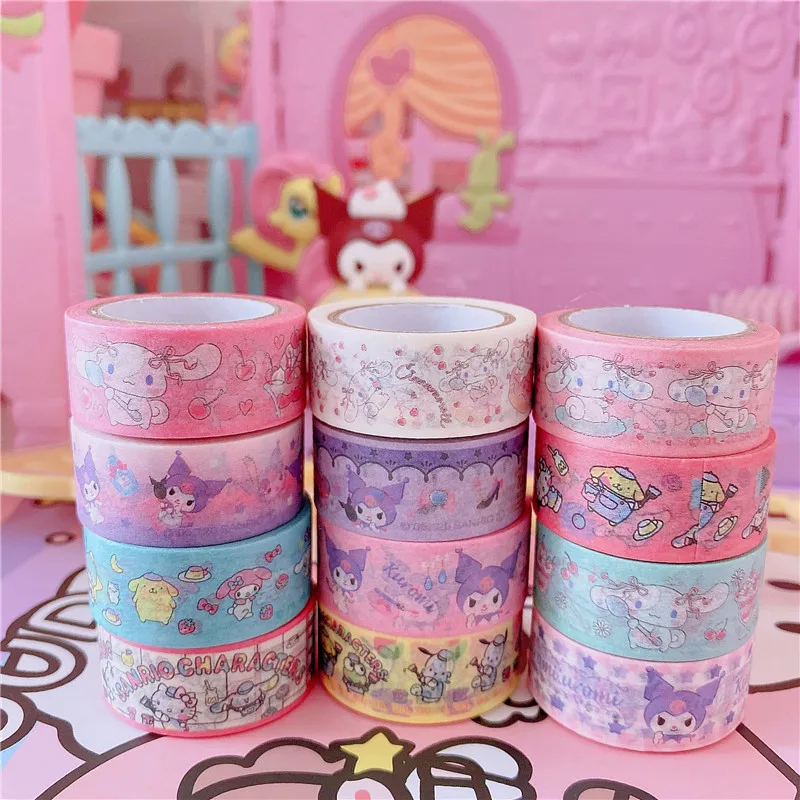 

2pcs/lot Cartoon Kuromi Melody Twin Stars Cinnamoroll Dog Masking Washi Tape DIY Decorative Label Stickers Toys Gifts