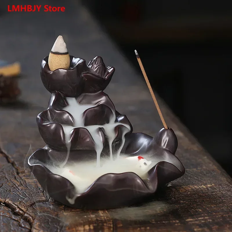 

LMHBJY Ceramic Aromatherapy Furnace Creative Chinese Wind Lotus Backflow Incense Furnace Waterfall Backflow Furnace Decoration