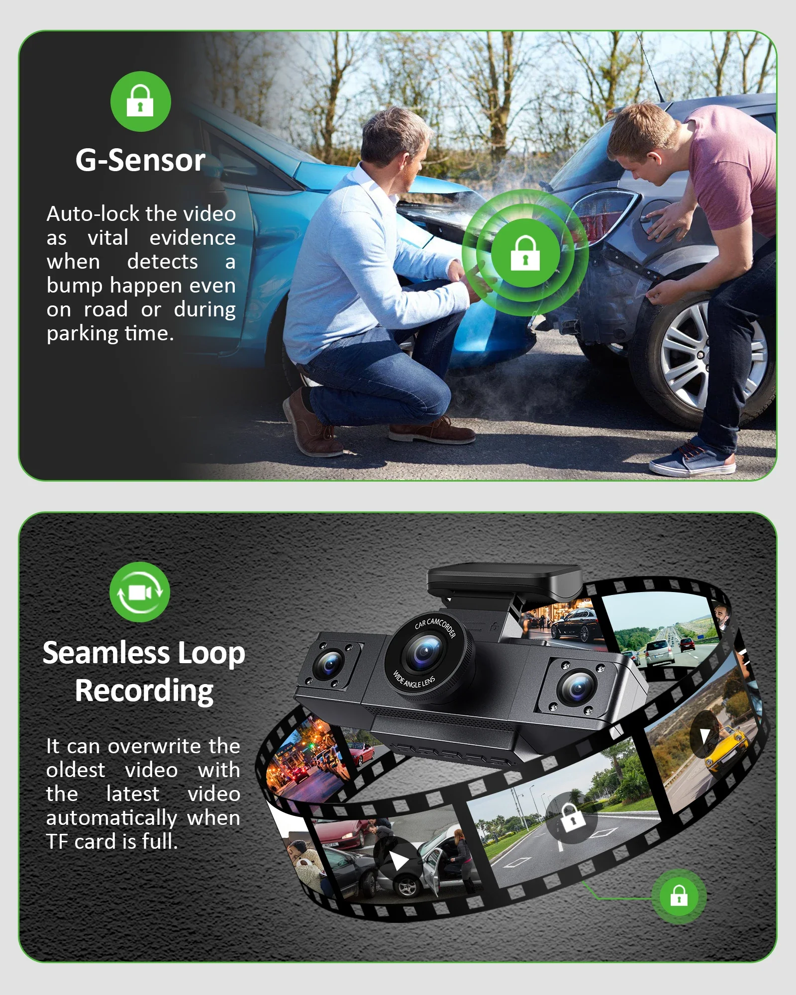Three Lens Car Camera Dash Cam with Rear View DVR